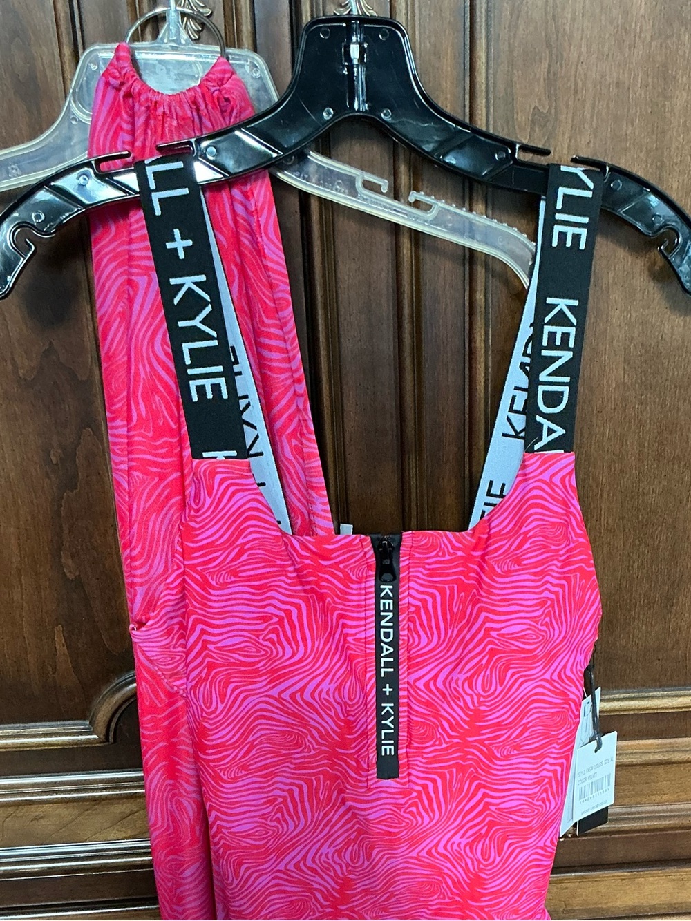 NWT Kendall & Kylie Hot Pink Bathing Suit with Logo Straps and Matching Cover-Up